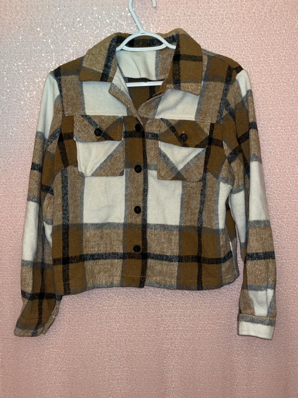 Brown and Cream Plaid Utility Shacket